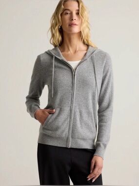 Quince Mongolian Cashmere Full-Zip Hoodie in heather grey in Small